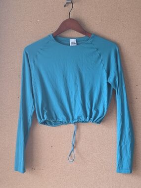 Gymshark Teal Drawstring Crop Long-Sleeve Top Activewear Sz M